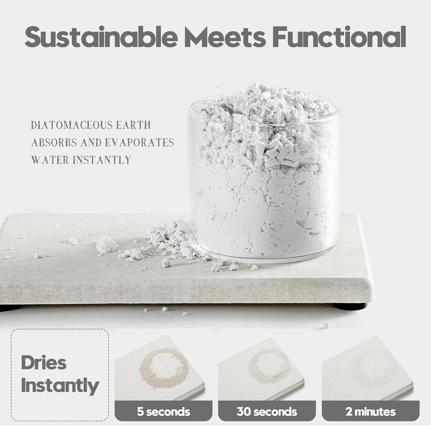 4PCS Bathroom Sink Vanity Trays, Diatomaceous Earth Quick Stone Drying Mat Kitchen Counter Dish Soap Dispenser Sponge Holder, Water Absorbing Caddy Organizer for Bottle & Cup, Beige