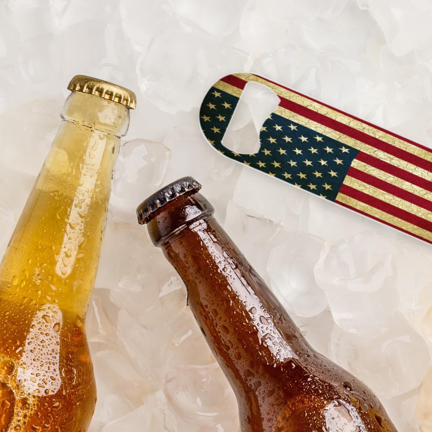 2 PACK Beer Bottle Opener, Stainless Steel Flat Bottle Openers,7 inch Metal Decor,Vintage United States Of America Flag