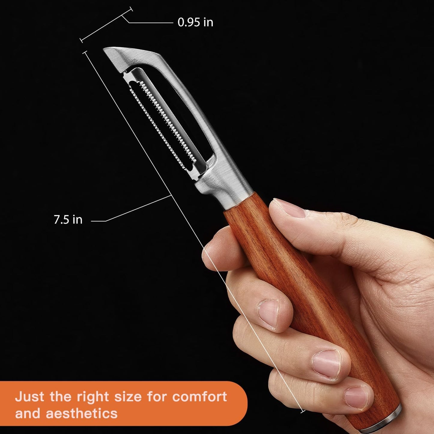 KULUNER，Premium High-End Rosewood Handle and 304 Stainless Steel Serrated Blade - An Ultra-Sharp Rotating Peeler for Potatoes, Fruits, and Vegetables, Ergonomically Designed for Easy Peeling.