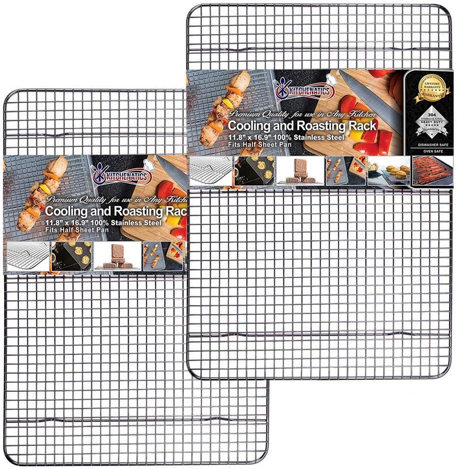 KITCHENATICS Heavy Duty Half Sheet Cooling Racks, Rust Resistant Stainless Steel Baking Racks, Wire Racks Fit Half Sheet Pan, Bacon Grill Rack for Oven, Cookie Cooling Racks 11.8" x 16.9" IN, Set of 2