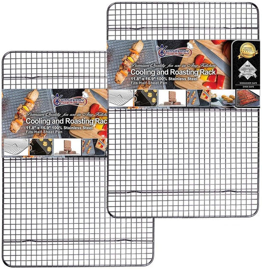 KITCHENATICS Heavy Duty Half Sheet Cooling Racks, Rust Resistant Stainless Steel Baking Racks, Wire Racks Fit Half Sheet Pan, Bacon Grill Rack for Oven, Cookie Cooling Racks 11.8" x 16.9" IN, Set of 2