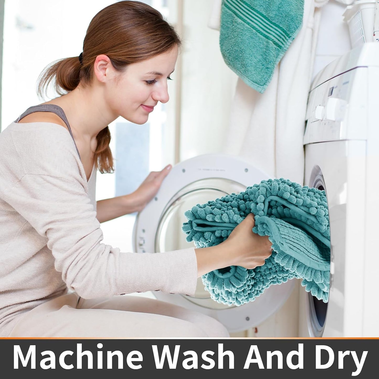 Yimobra Toilet Rug U Shaped Washable 24x20 Inch - Ultra Soft Absorbent Chenille Bath Rugs for Toilet, Quick Dry & Machine Washable, Non Slip Contour Bathroom Mat, Teal Blue