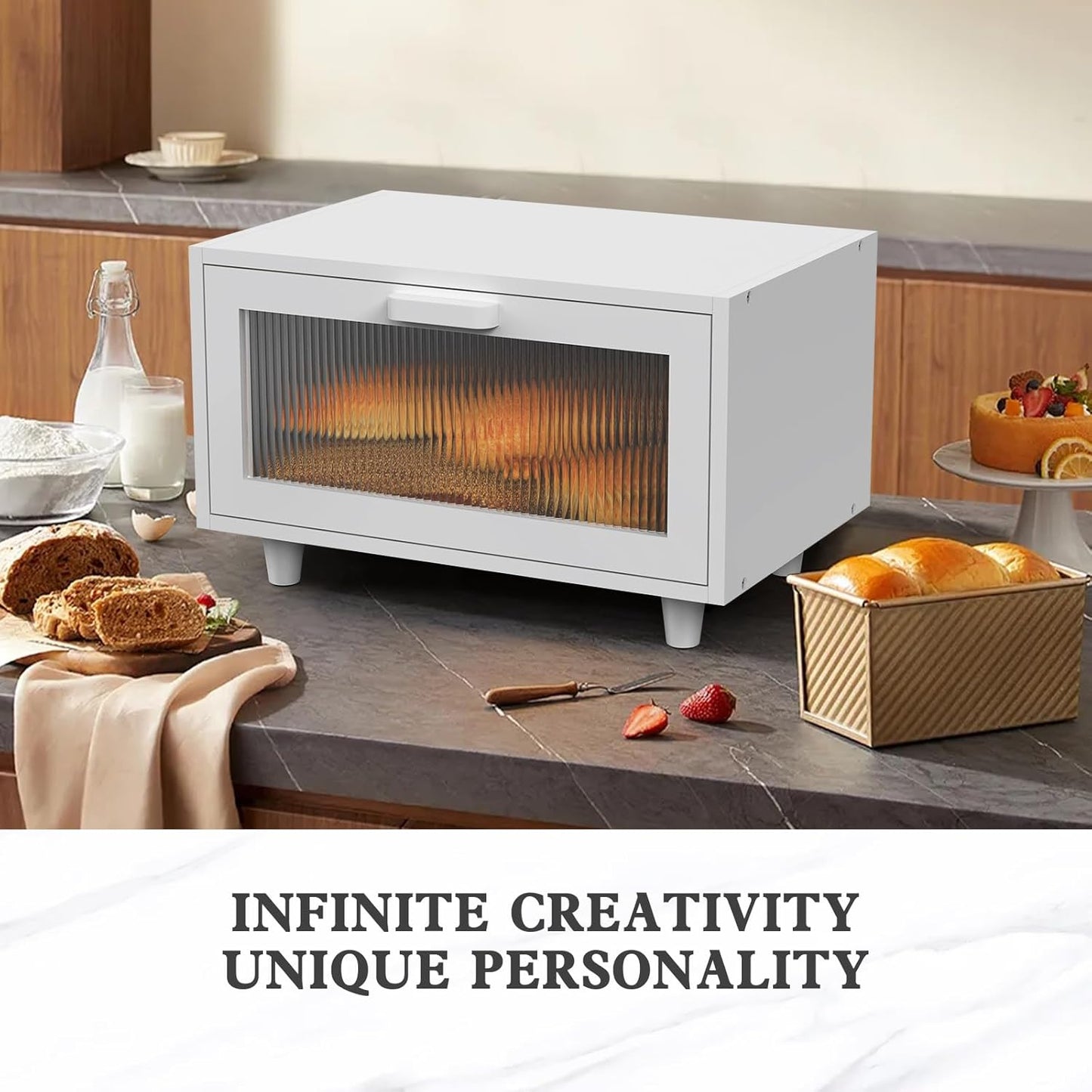 Bread Box for Kitchen Countertop Farmhouse Bread Holder Bread Storage Wooden Bread Container White