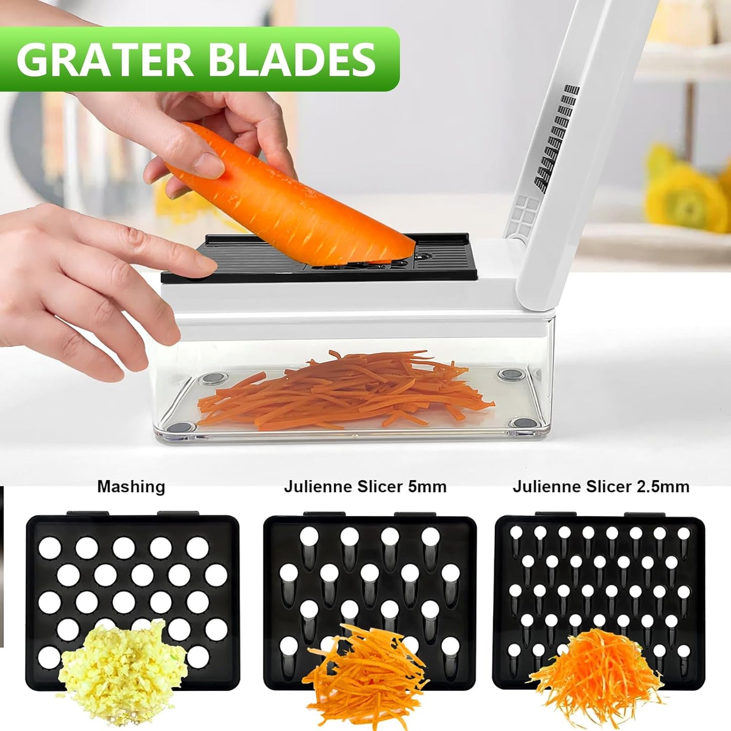 Vegetable Chopper, Onion Chopper Dicer, Mandoline Slicer, Food Chopper with Container, Vegetable Cutter for Salad Potato Carrot Garlic（9 Blades, White Black）