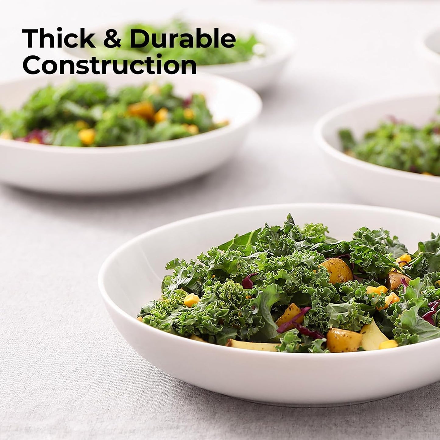 Y YHY 9.75" Large Pasta Bowls, 50 Ounces Big Salad Bowls, Ceramic Serving Bowl Set of 4, Wide and Shallow Bowls Set, Microwave and Dishwasher Safe, White