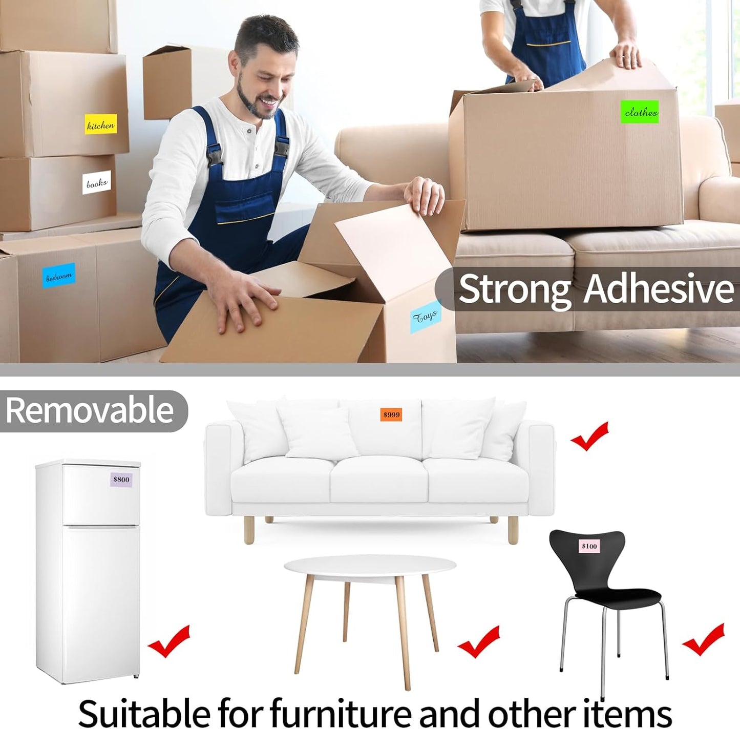 STARLIBOO Colored Labels Stickers 3 x 2 Inch, Rectangle Moving Labels Stickers, 250Pcs Garage Sale Price Stickers, Adhesive Moving Labels for Boxes (Yellow)