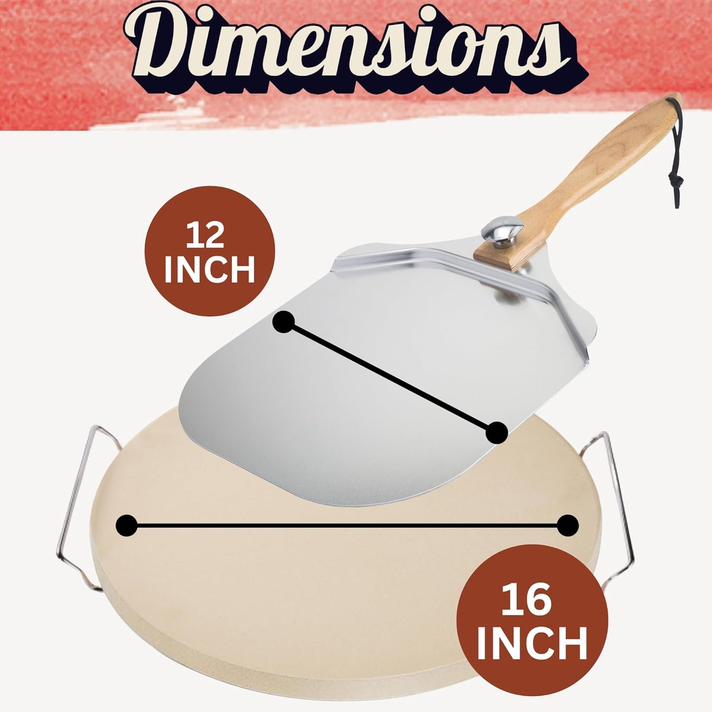 Round Pizza Stone for Oven 16 inch - Large Pizza Stone for Grill with Handles, Metal Pizza Peel & Dough Tool - Baking Stone for Bread - Oven Stones - Pizza Making Set