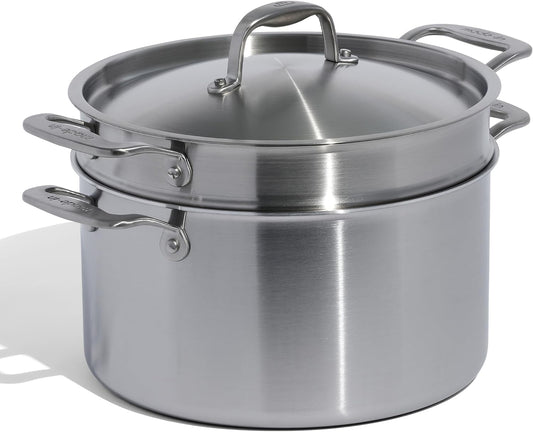 Made In Cookware - 8 Quart Stainless Steel Stock Pot With Lid and Pasta Insert - 5 Ply Stainless Clad - Professional Cookware - Crafted in Italy - Induction Compatible
