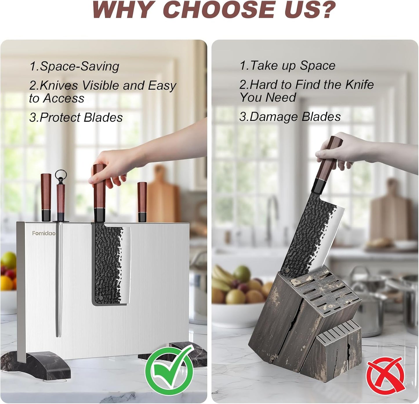 Magnetic Knife Block,Stainless Steel Magnetic Knife Holder Stand for Kitchen Counter,Strong Double Sided Magnet Knife Storage Rack