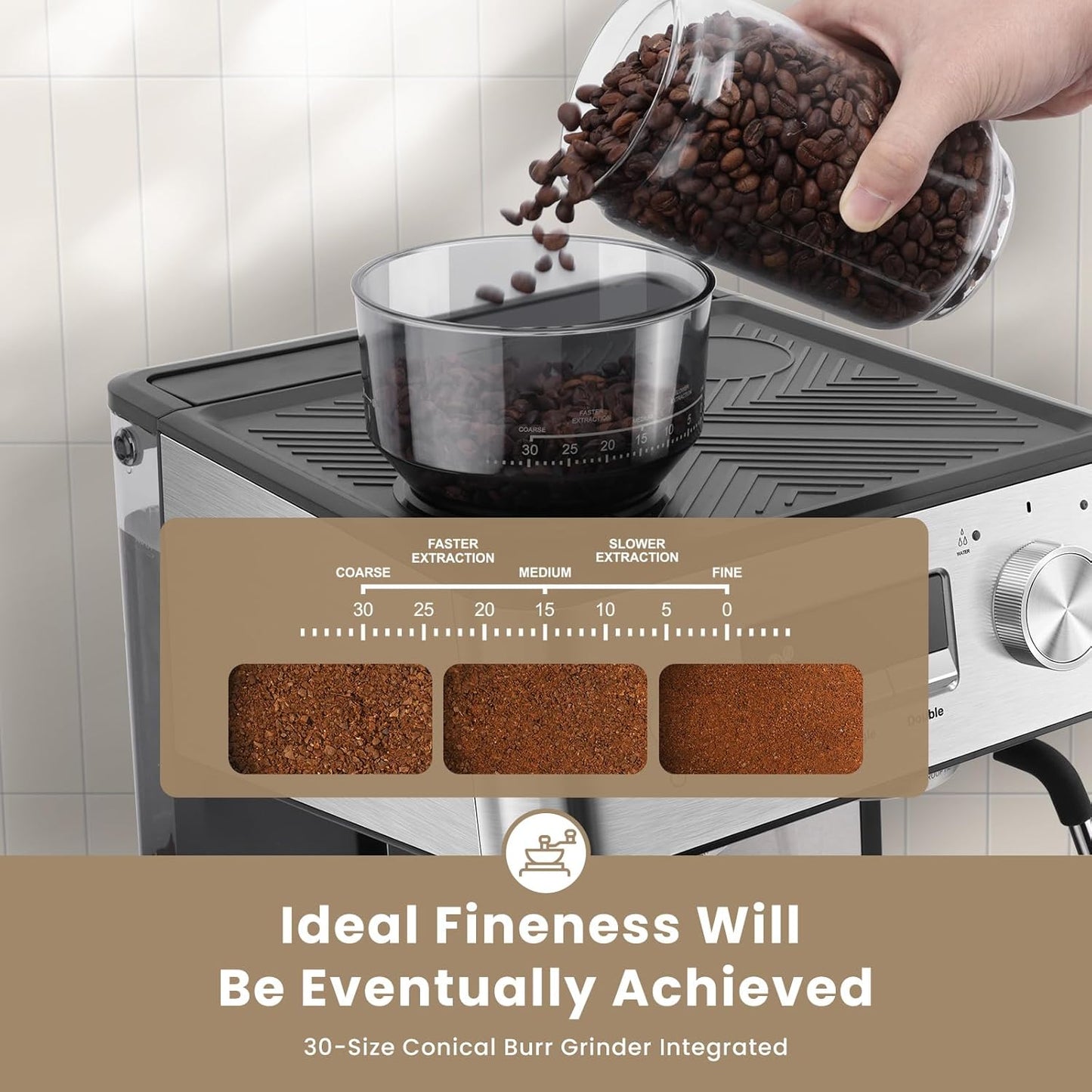 Gevi Espresso Machine with Grinder & Milk Frother, 20 Bar Professional Coffee Maker for Home, Removable Water Tank, Steam Wand, Perfect for Espresso, Cappuccino, Latte