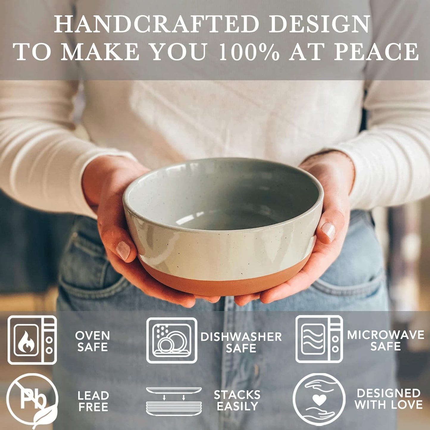 Mora Ceramic Flat Bowls Set of 4-25 oz- For Soup, Salad, Rice, Cereal, Breakfast, Dinner, Serving, Oatmeal, etc - Microwave, Dishwasher and Oven Safe Porcelain Bowl for Eating and Kitchen- Earl Grey