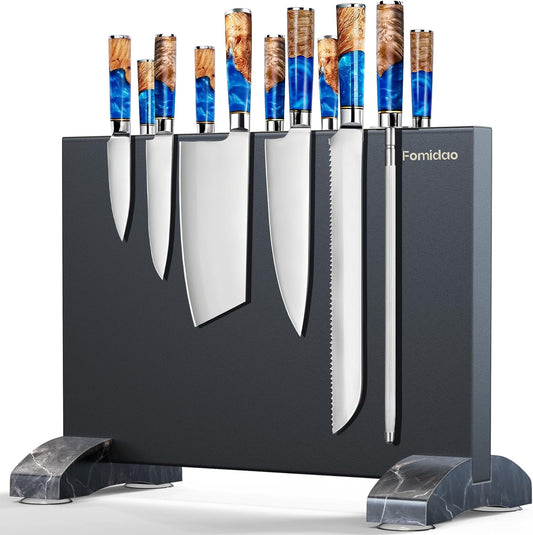 Magnetic Knife Holder Block,Black Magnetic Knife Stand for Kitchen Counter Top,Double Sided Stainless Steel Knife Storage,Strong Magnet Knife Rack