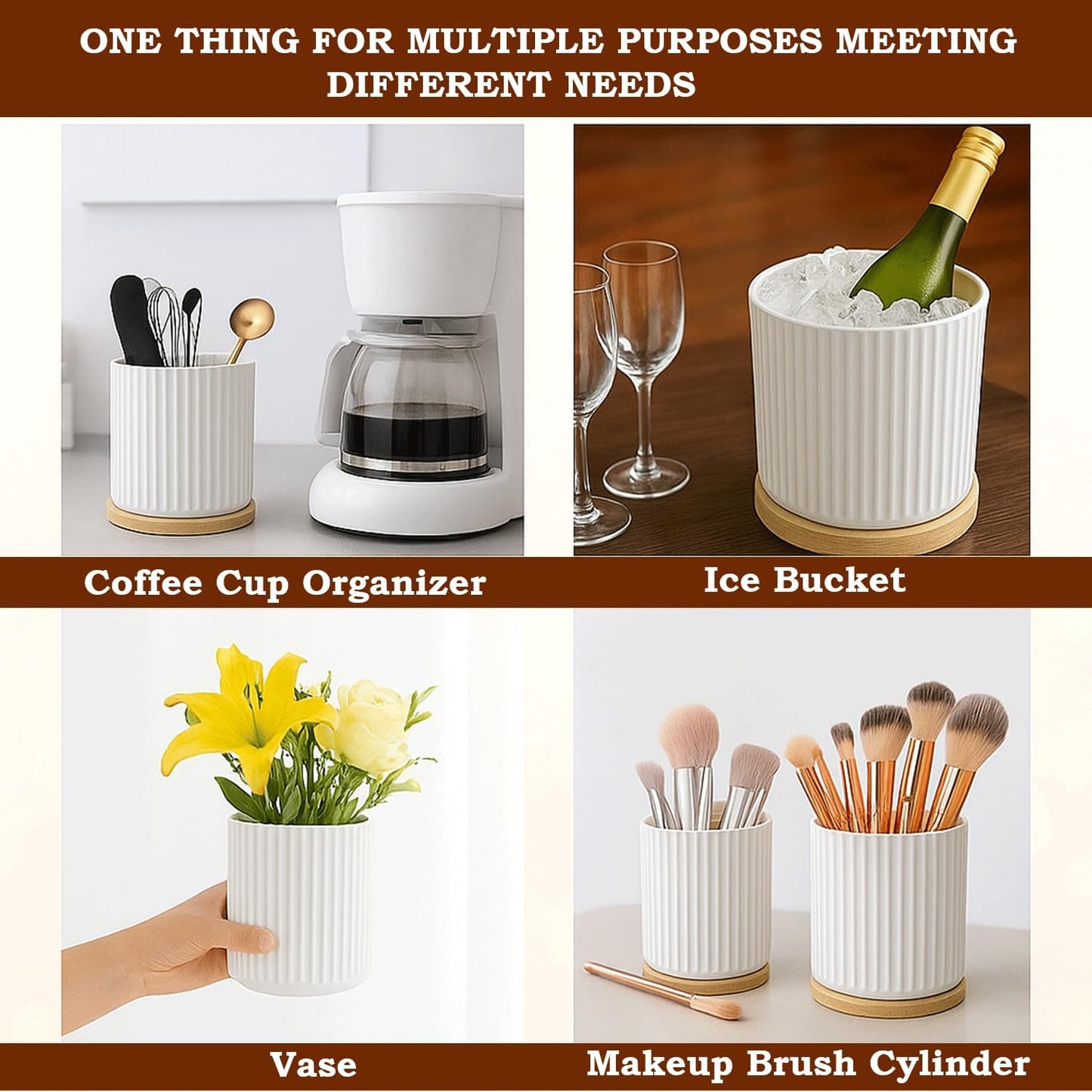 Utensils Holder 360° Rotating Ceramic Kitchen Utensils Holder for Countertop, Utensil Crock for Farmhouse Kitchen Décor, Rotatable & Detachable Wooden Base [White]