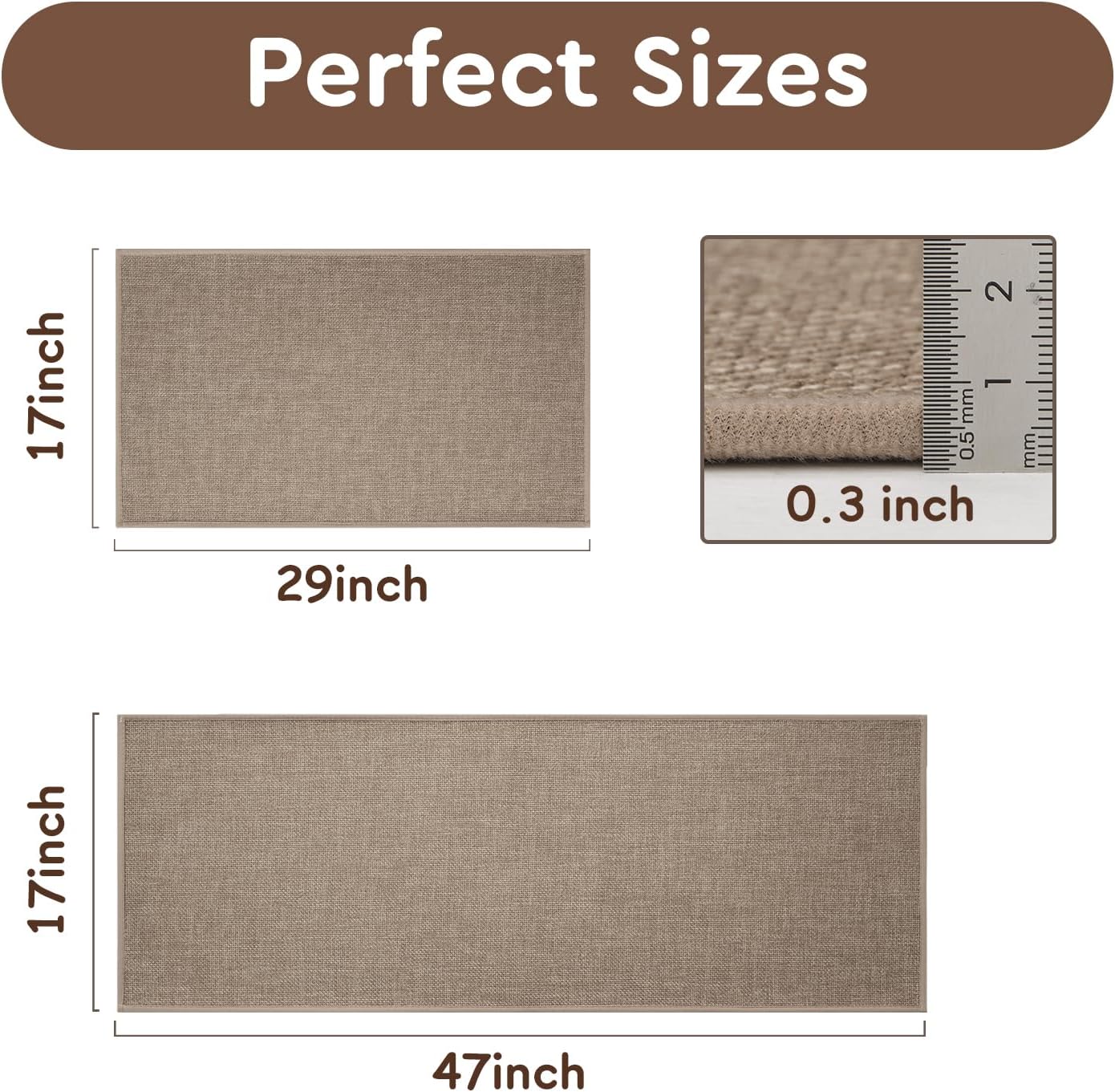 tchdio Kitchen Mats for Floor Set of 2 PCS, Rubber Backed Kitchen Rugs Non Slip Washable, Superior Absorbent Kitchen Mat Easy to Clean, Comfort Kitchen Floor Mat Front of Sink Tan 17"x29"+17"x47"