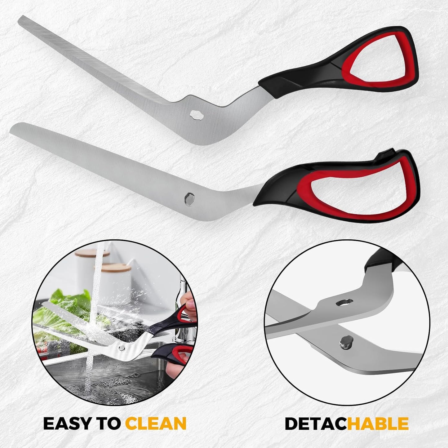 Detachable Pizza Scissors Pizza Cutter with Sharp Stainless Steel Blade and Ergonomic Soft Grip Black&Red