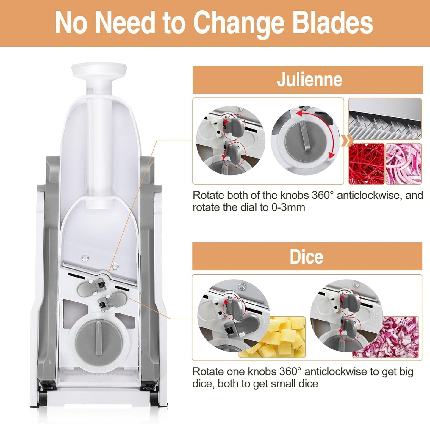 Masthome Safe Mandoline Slicer for Kitchen,Multifunctional Vegetable Slicer,Professional Mandolin,Thickness Adjustable Vegetable Chopper with Container for Kitchen Chef Meal Prep (Gray)