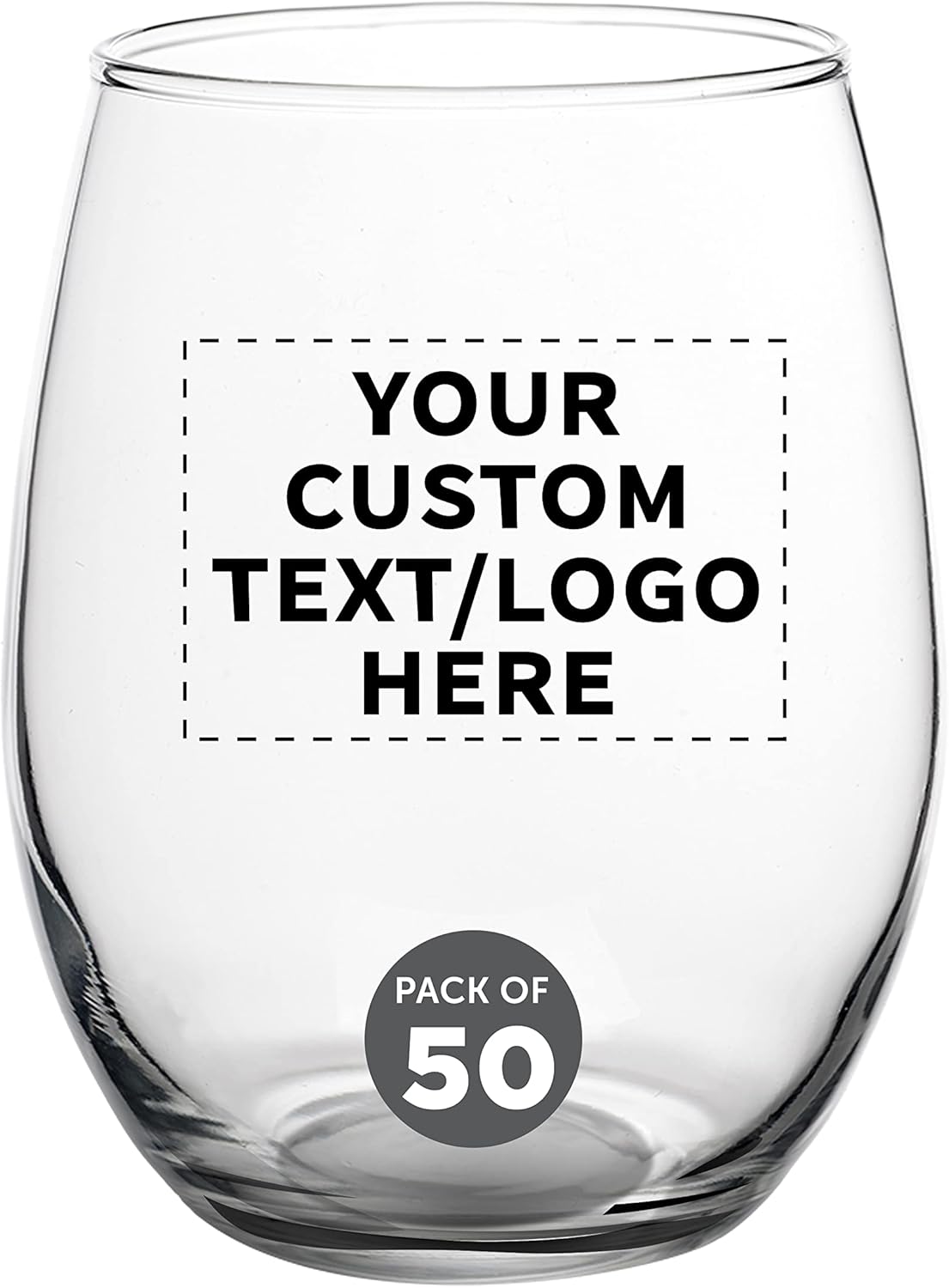 Custom Stemless Wine Glasses in Bulk by ARC Perfection, 15 oz, 50 pack, Personalized Text, Logo, Red or White Wine Glass Set, Black