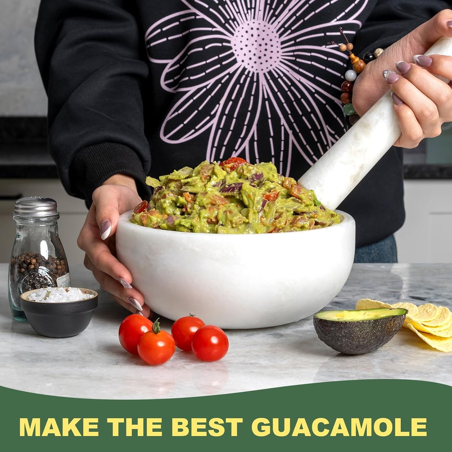 Koville Marble Mortar and Pestle Set, 8" Extra Large Grinder Bowl for Guacamole, Salsa, Pill Crusher, Spice, Herb, Garlic, Nut, Heavy Duty Grinder for Kitchen(Namib Fantasy)