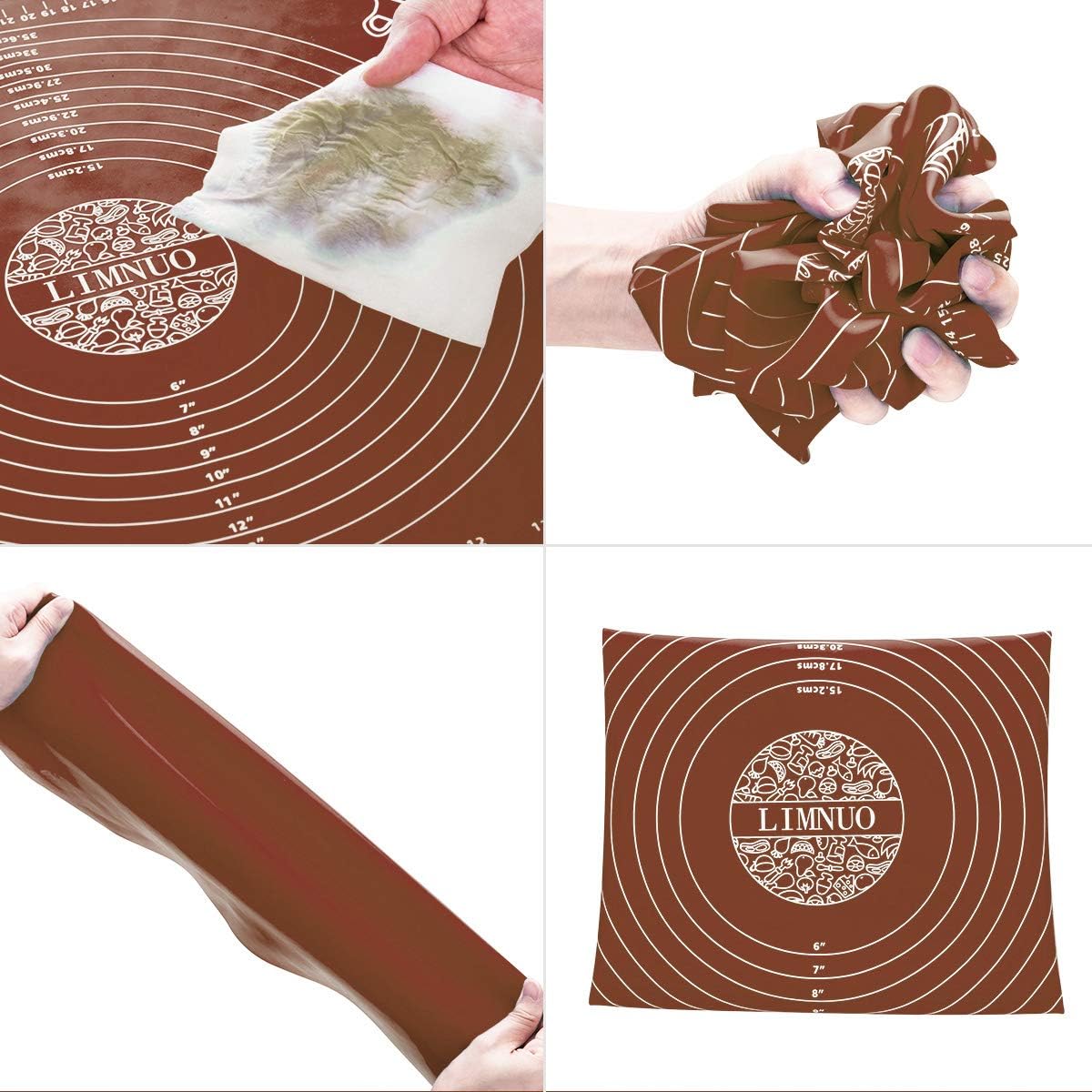 LIMNUO Silicone Baking Mat, Extra Thick Large Non Stick Pastry Mat Sheet for Dough Pie Crust Rolling Mats (Brown, XL-18''(W)*25''(L))