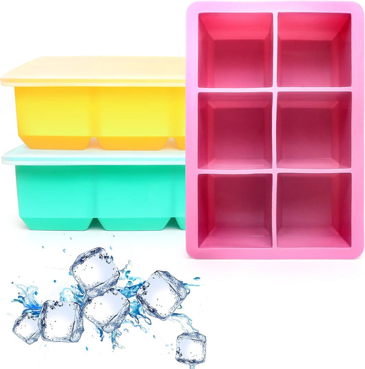 Silicone Ice Cube Trays 3 Pack - Large Size Silicone Ice Cube Molds with Leak Proof Removable Lid Square Ice Cube Tray And BPA Free for Cocktail,Whiskey, Stackable Flexible Ice