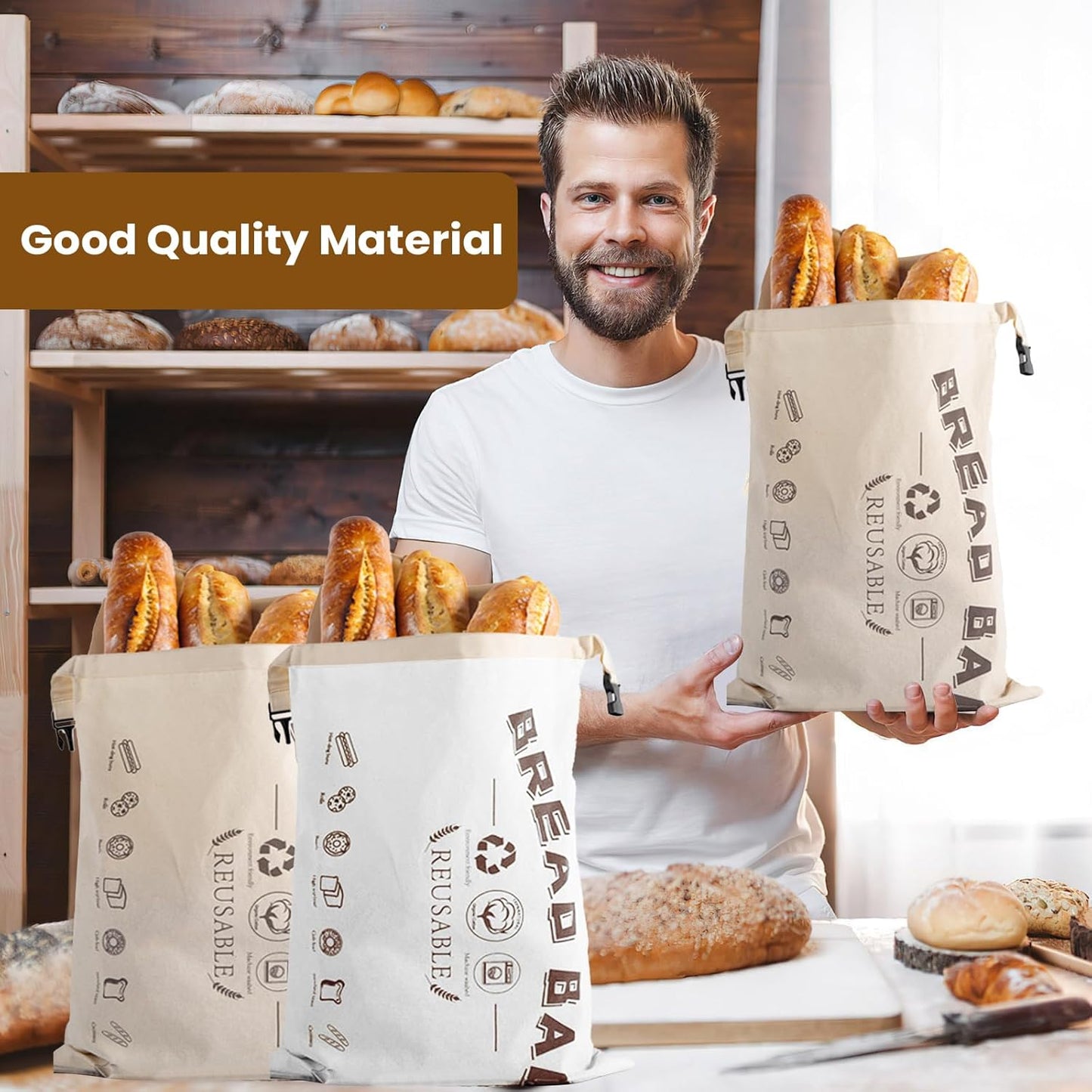 2-Pack Bread Bags, Reusable Bread Bags for Homemade Bread, Buckle Closure,Fresh Keeping Extra Large Bags, Food Bag (Mix colour)