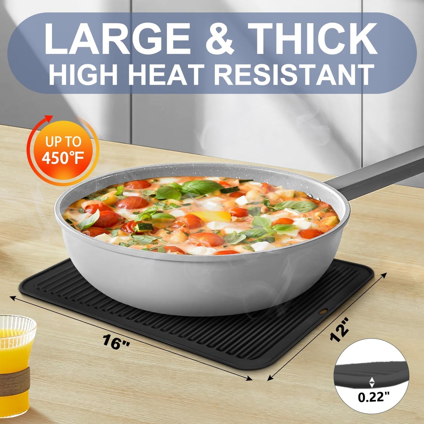 Walfos XXL Silicone Trivet 16x12 Inch, Trivets for Hot Pots and Pans, Heat Resistant Pot Holders Hot Pads for Kitchen Quartz Countertops, Hot Dishes, 4 Pack