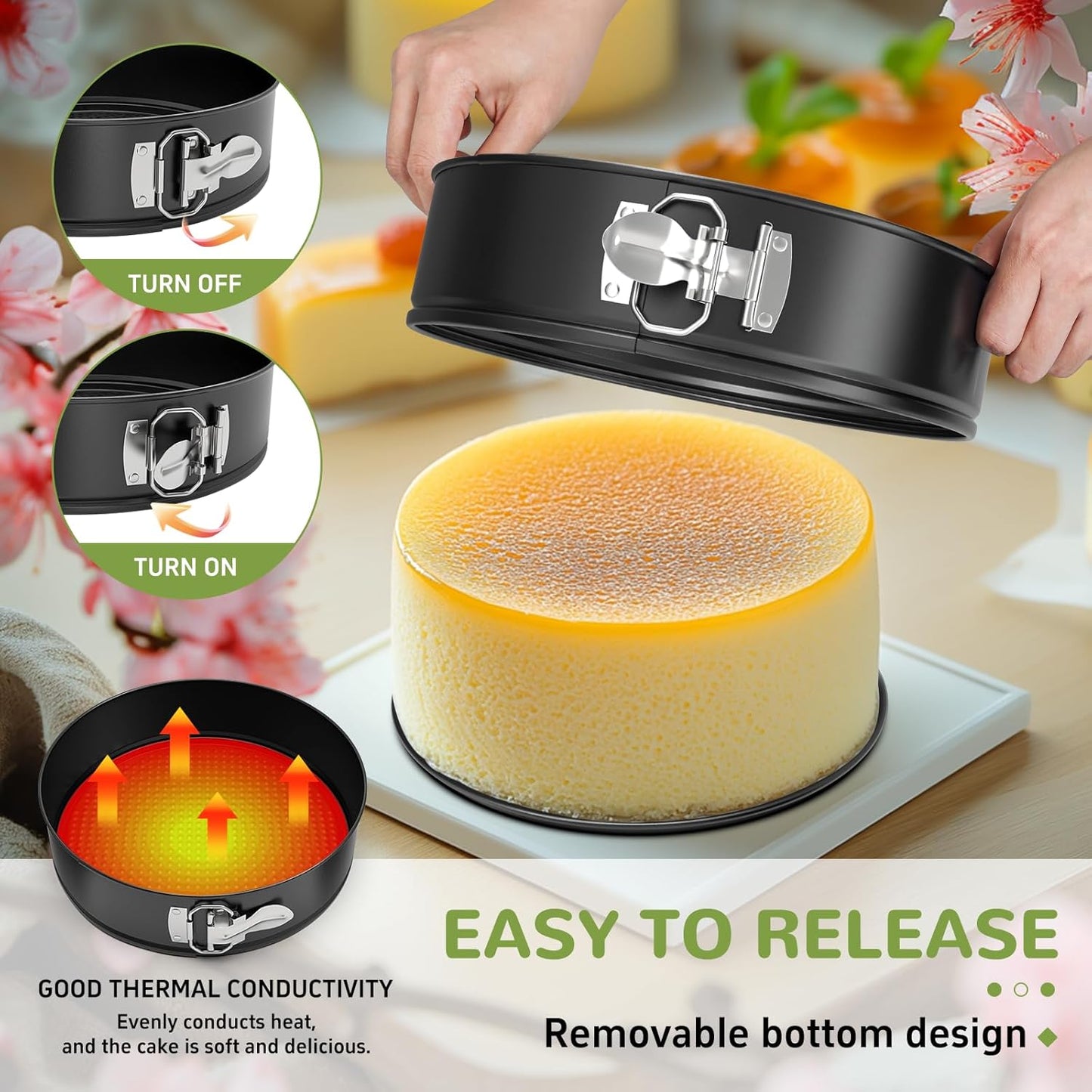 Springform Pan Set of 3 Pcs (4"/7"/9"), Non-stick Cheesecake Pans with Removable Bottom, Round Spring Form Cake Pans Set for Cheesecake, Cheese Cake Pans For Baking