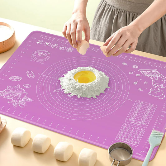 Silicone Baking Mat 32" x 24" Extra Thickness Dough Rolling Mat with Measurements and Edge Heightening, Non-stick Food Grade Silicone Pastry Mat for Pastry, Bread, Cookies, Pizza, Fondant, Pasta