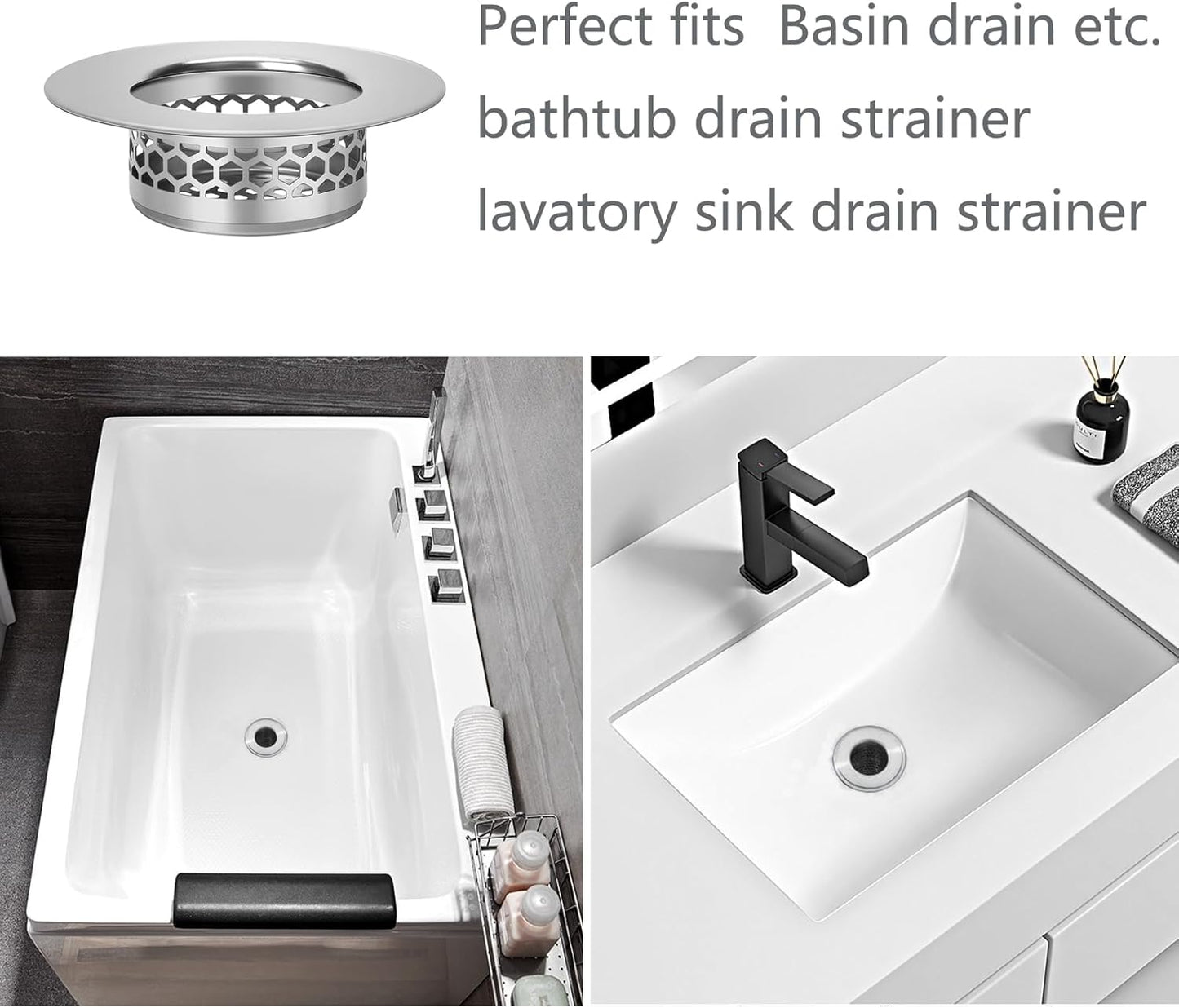 Bathroom Sink Strainer, Bathtub Lavatory Sink Drain Strainer Hair Catcher for Laundry, Mop Pool, Utility, Slop, RV Sink, Stainless Steel Drain Filter。Fit Hole Size from 1.25" ，3 Pack (1.1”)