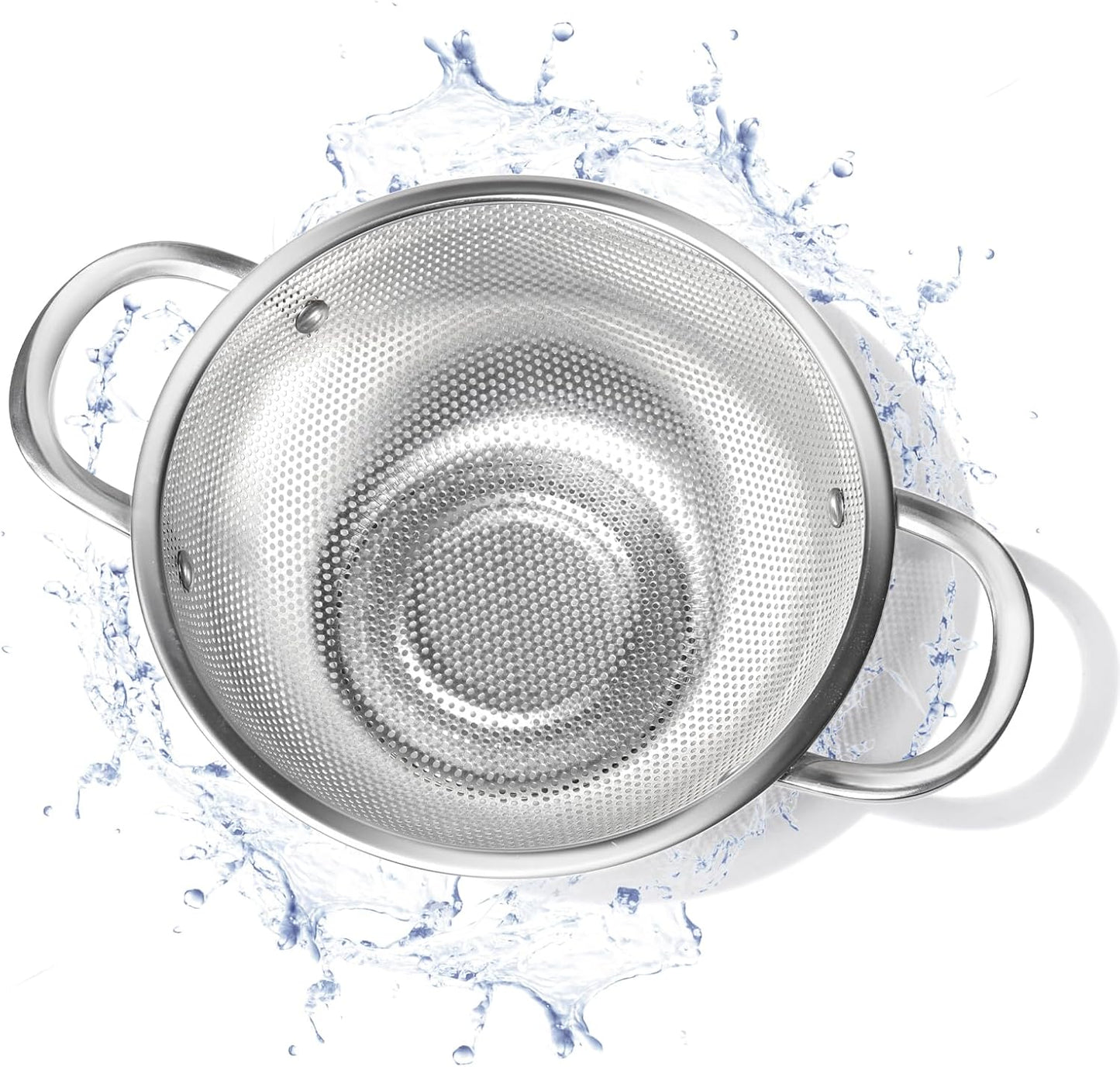 Premium Stainless Steel Colander for Kitchen, Food Strainer Basket with Handle and Solid Ring Base for Fruits Vegetables Rice and Pasta, Dishwasher Safe (5QT)