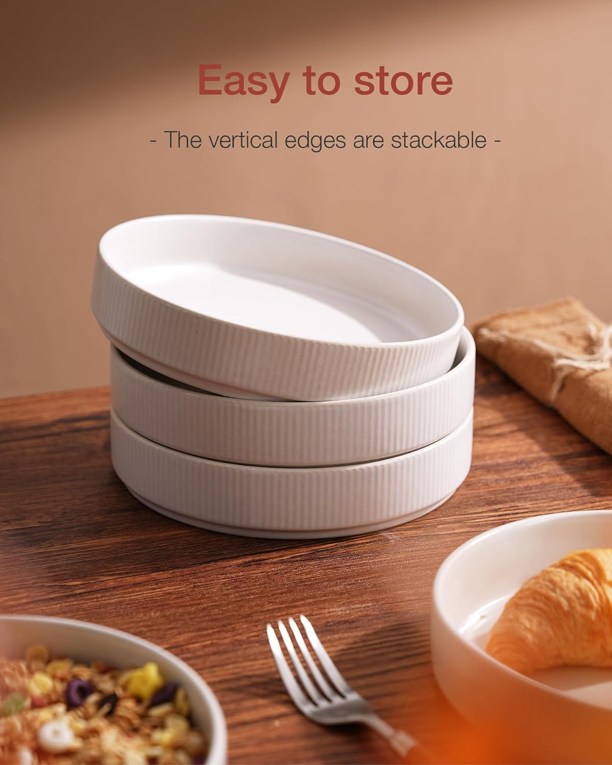 famiware Star 7.5" Pasta Bowls Set, Salad Bowl Set of 4, Double Reactive Glaze, Stackable, Perfect for Your Friend for Housewarming, Thanksgiving, Christmas, Matte White