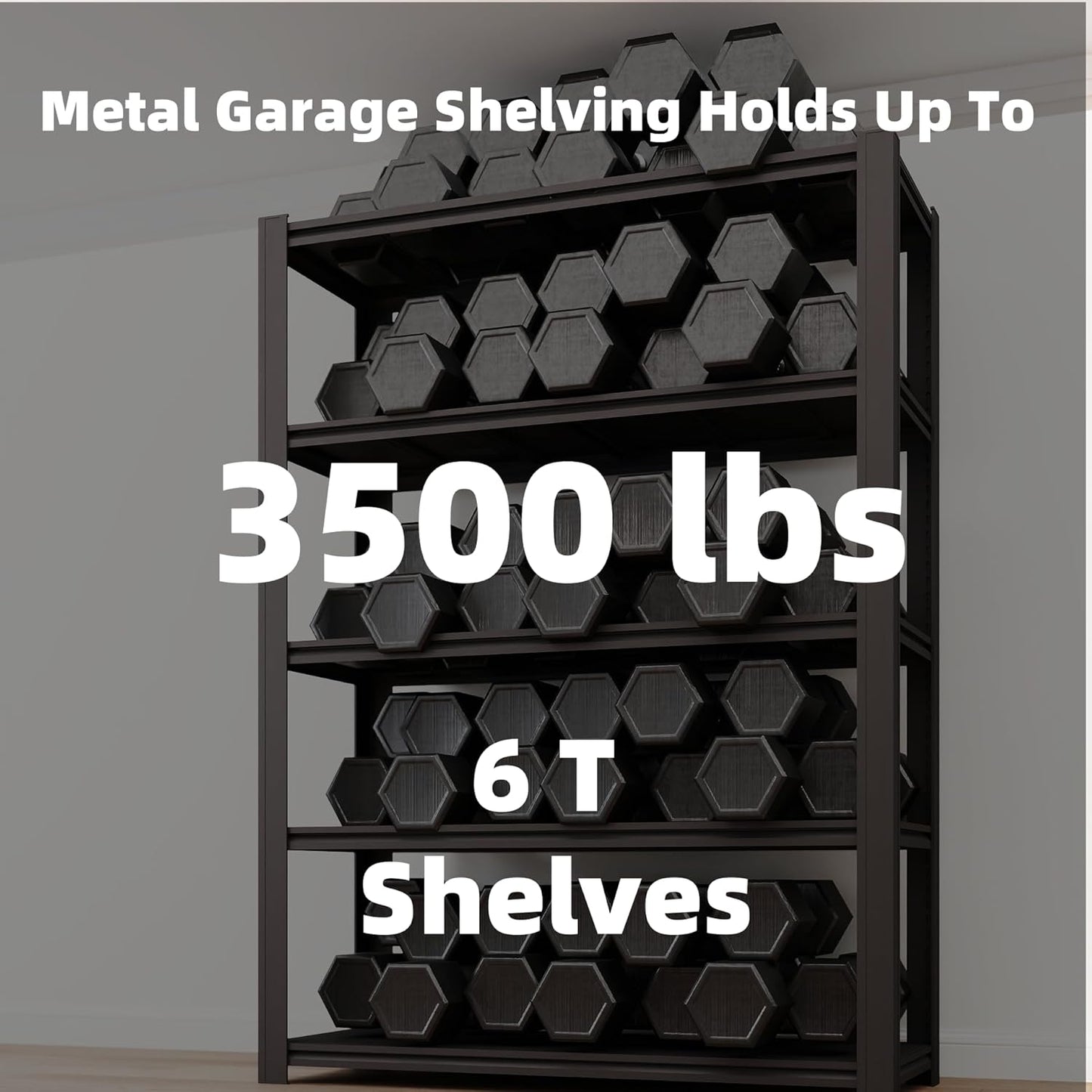 6 Tier Metal Shelving Unit, Adjustable Storage Shelves, 84" H x 55" W x 24" D Heavy Duty Garage Shelves for Warehouse, Basement, Kitchen, Pantry, Living Room, Black (6T 84 * 55 * 24)