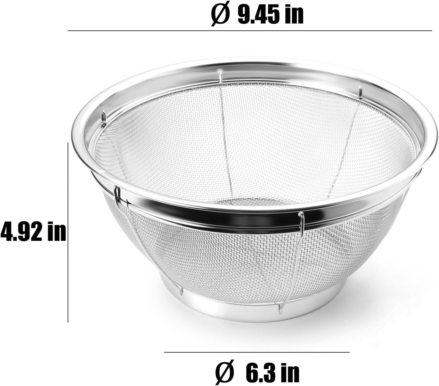 Fine Mesh Strainer for Kitchen, 4 Quart Stainless Steel Colander Bowl for Pasta, Rice, Fruit, Metal Net Baskets with Resting Base - Strain, Drain, Rinse