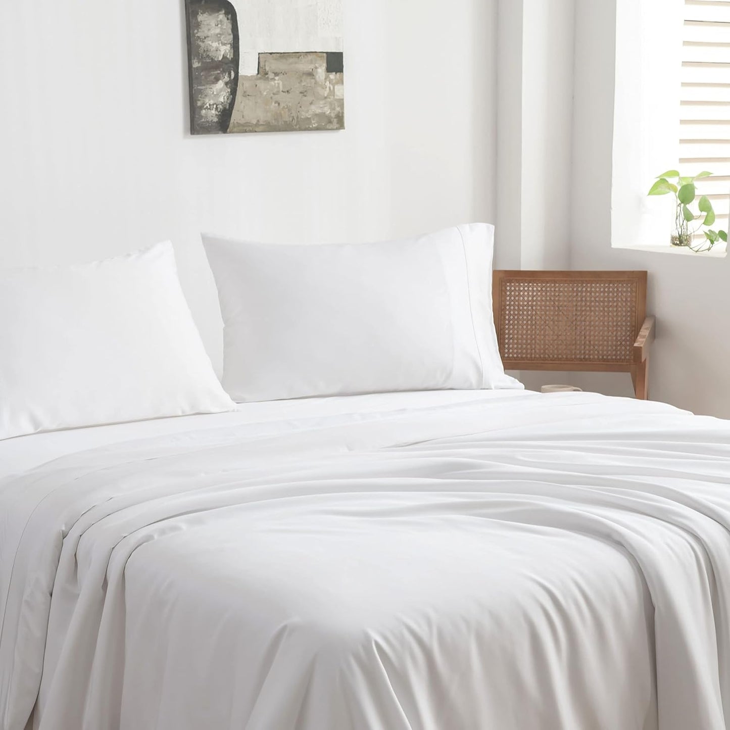 100% Viscose from Bamboo Sheets Full Size, Super Soft Bedding Set, 4PC Cooling Sheets for Hot Sleepers, Vegan Silk Moisture Wicking, Organically Grown Bedsheet, White - 54" x 75"