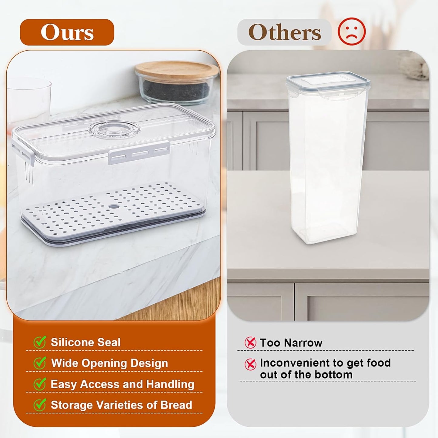 Bread Box for Homemade Bread Boxes for Kitchen Counter Airtight, Time Recording Bread Storage Container with Lid, Bread Containers Storage Airtight Loaf Bread Keeper, Large, White