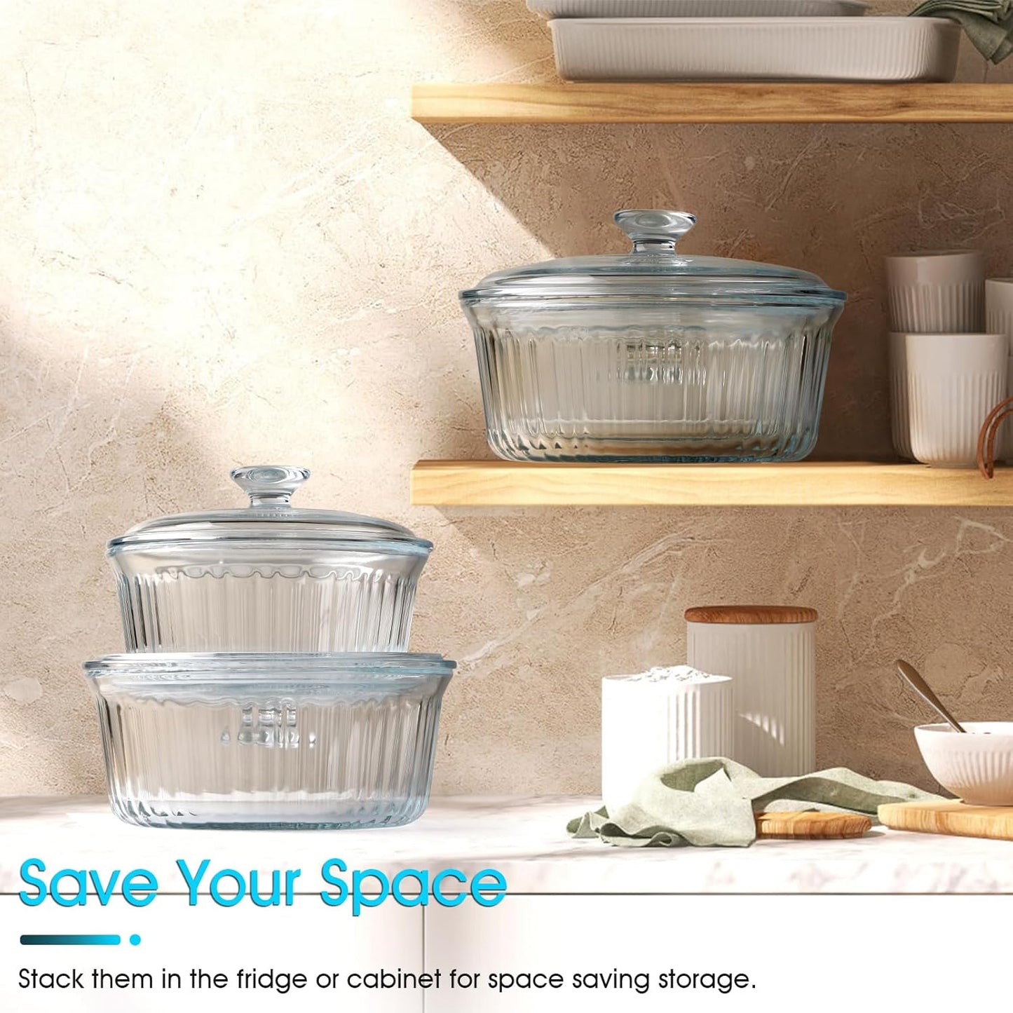 NUTRIUPS 2.4QT Glass Casserole with Lid, Borosilicate Glass, Round, Oven-Safe Baking Dish