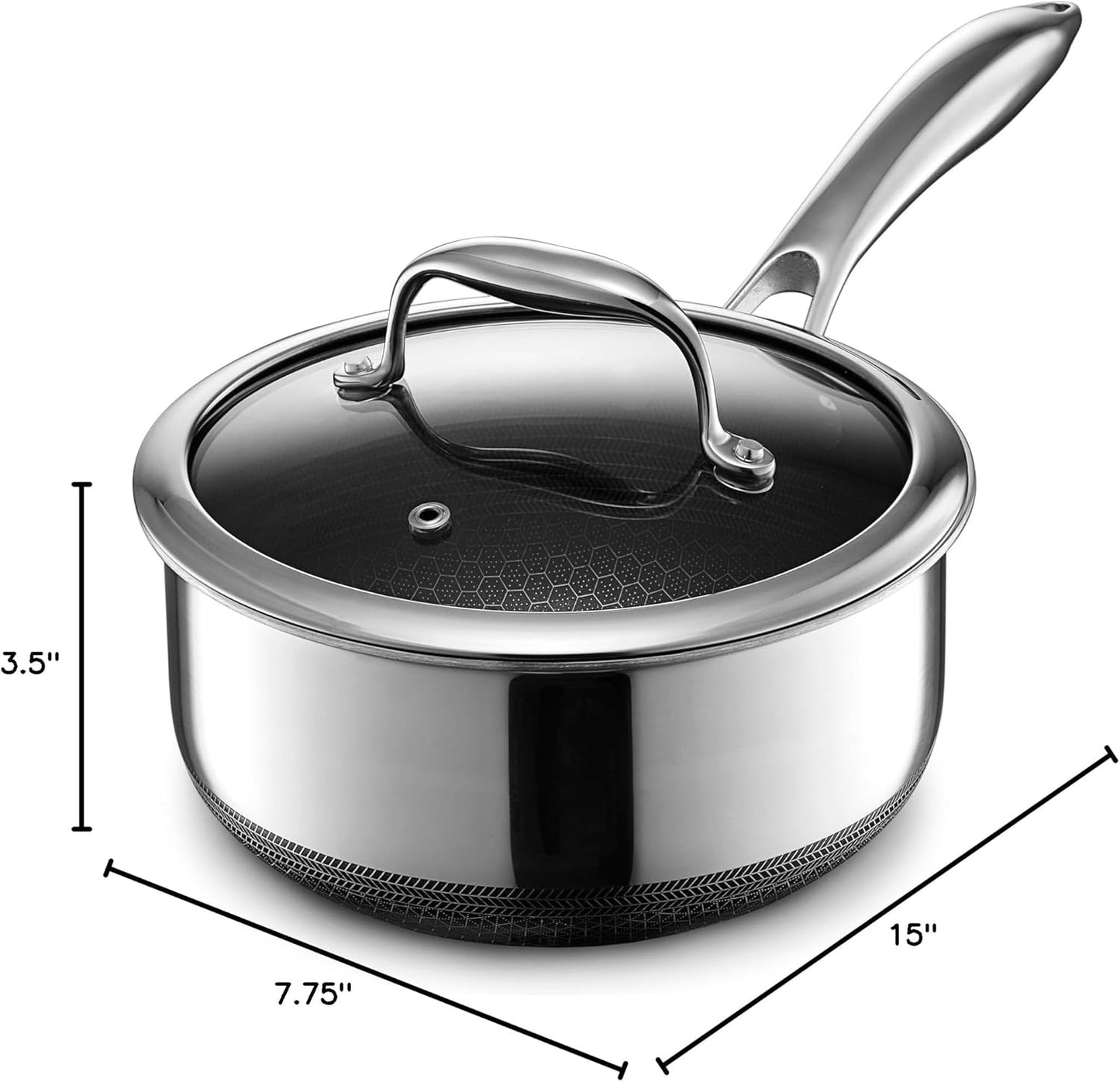 HexClad Hybrid Nonstick 2-Quart Saucepan with Tempered Glass Lid, Stay-Cool Handle, Dishwasher-Friendly, Oven-Safe Up to 900°F, Induction Ready, Compatible with All Cooktops