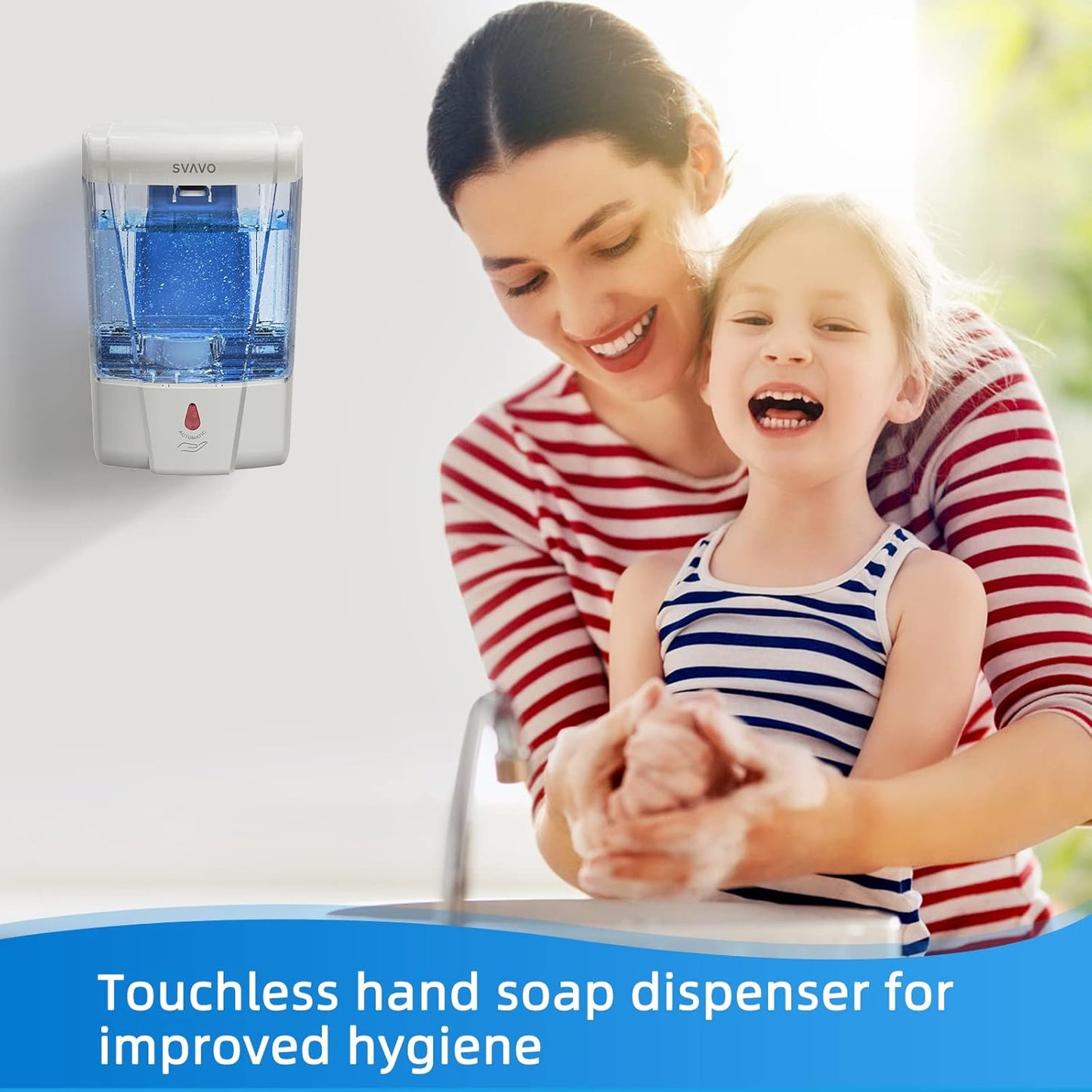 SVAVO Automatic Hand Soap Dispenser, 21 fl.oz/600ml Touchless Soap Dispenser Wall Mounted, Touch-Free Liquid soap Dispenser Sensor Soap Dispenser for Kitchen Hotel Restaurant Bathroom