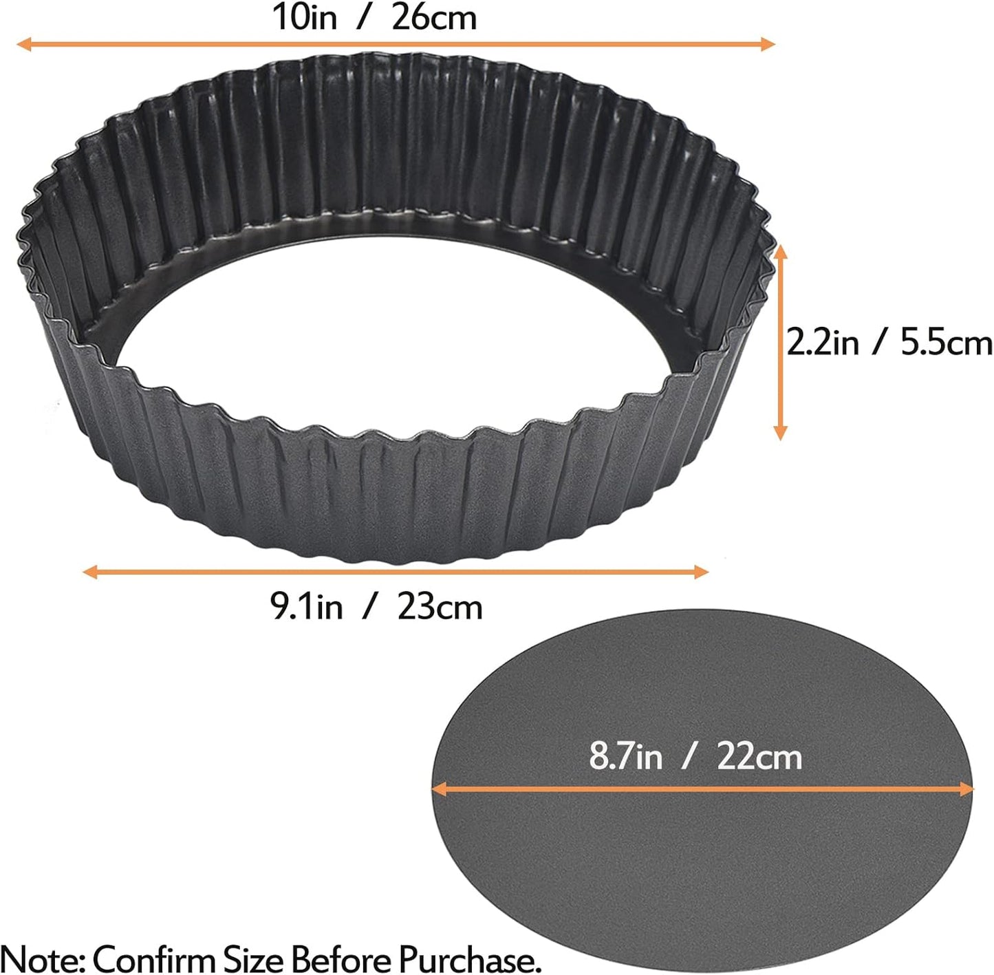 2 Pack Nonstick Tart Pan, Quiche Pan, Carbon Steel Deep-dish Pie Pan with Removable Loose Bottom (10 In)