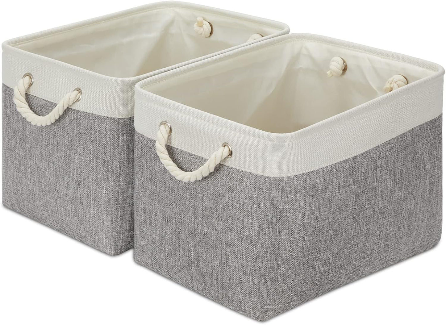 DULLEMELO Storage Baskets for Organizing 16x12x12 Large Fabric Storage Bins Baskets Set of 2 Collapsible Decorative Storage Boxes for Shelves Closets Nursery Toy Clothes (White And Grey)