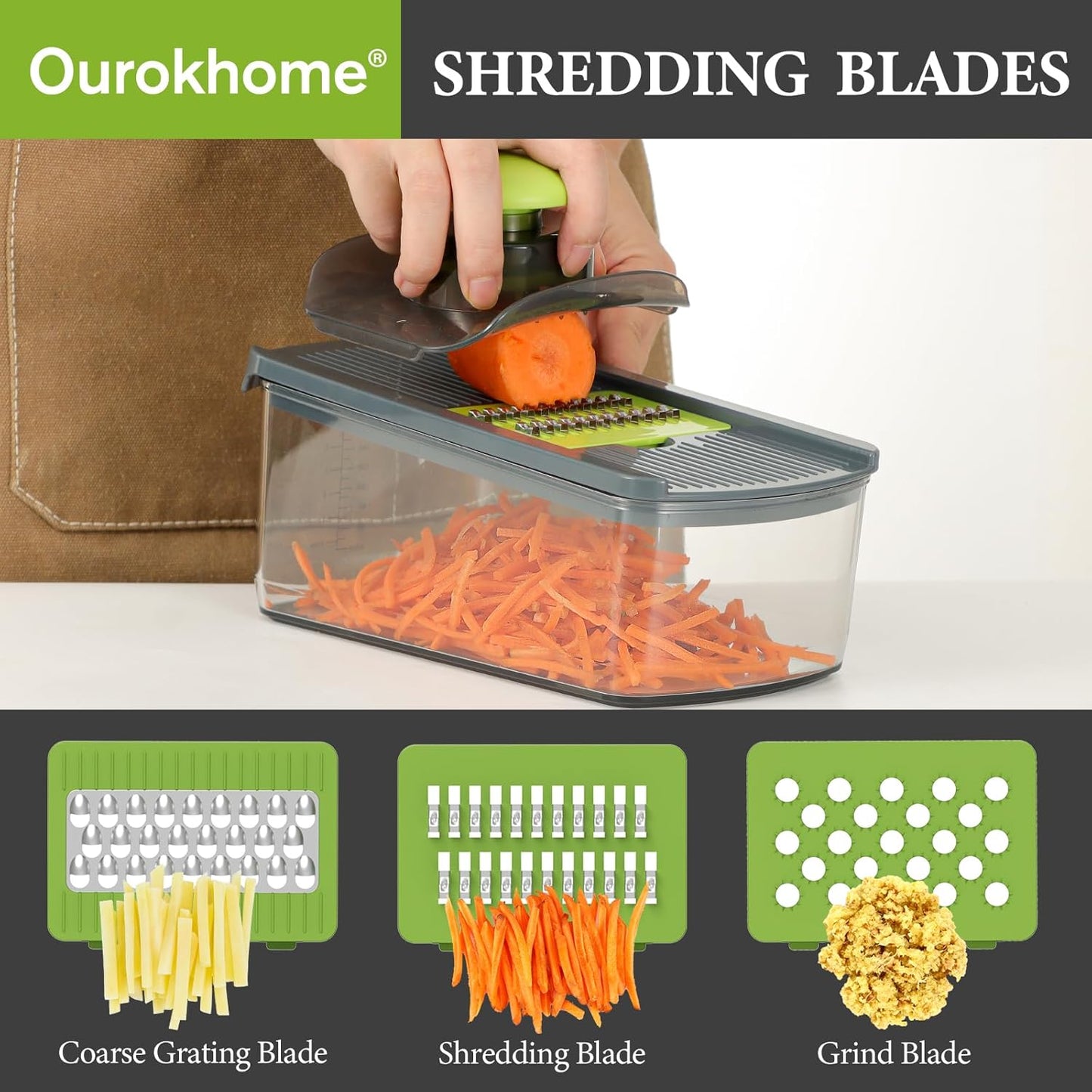 Ourokhome Mandolin Slicer for Kitchen Food, Hand Safe Vegetable Shredder with 6 Mandoline Blades, Veggie Waffle Cutter for Potato, Carrot, Zucchini, Onion, Essential Kitchen Gadgets (6 in 1, Gray)