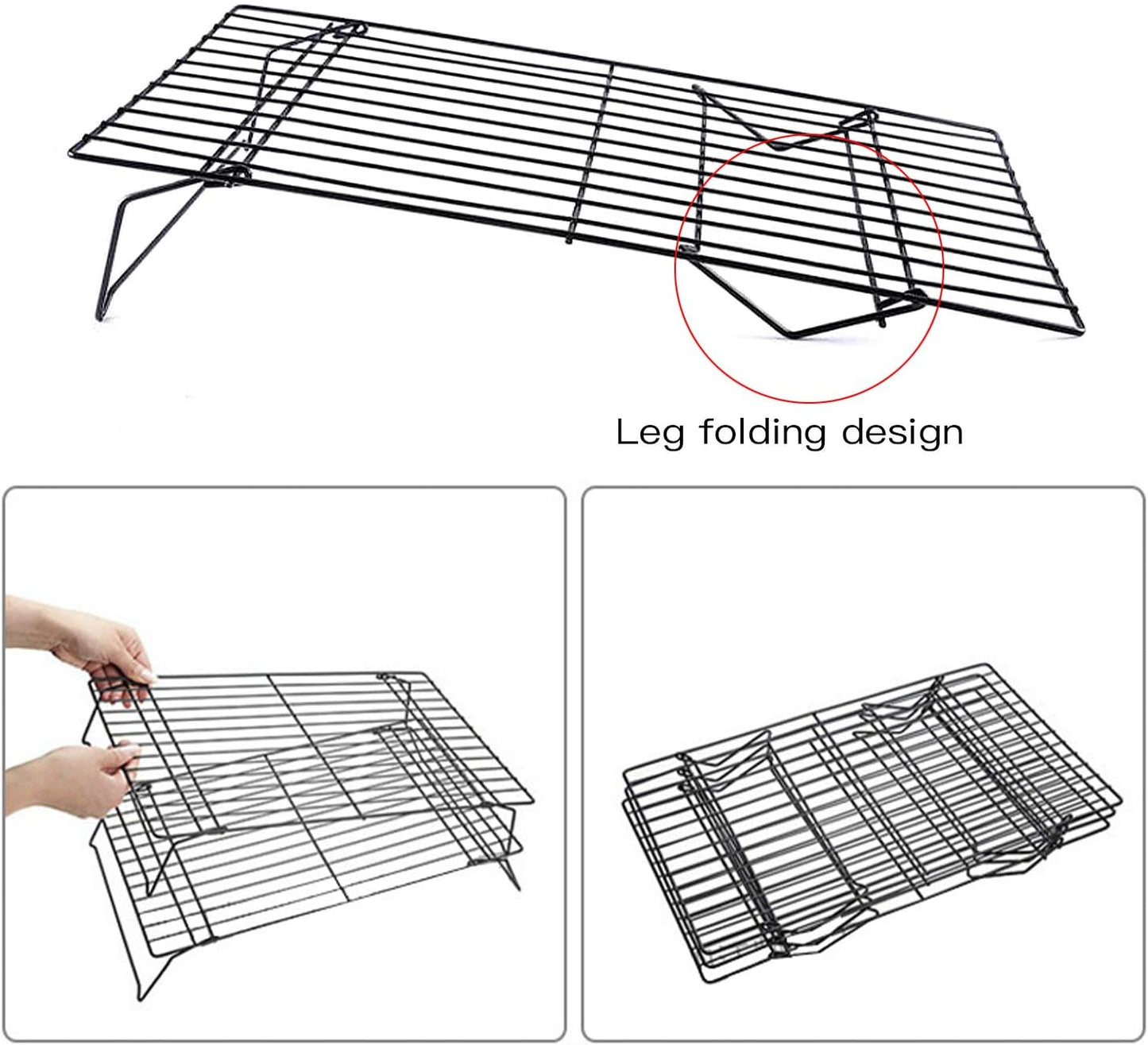 Lainrrew Cooling Rack, 3 Tier Stackable Baking Rack Stainless Steel Wire Cooking Rack for Cooking Roasting Cooling, Collapsible & Foldable, Dishwasher & Oven Safe