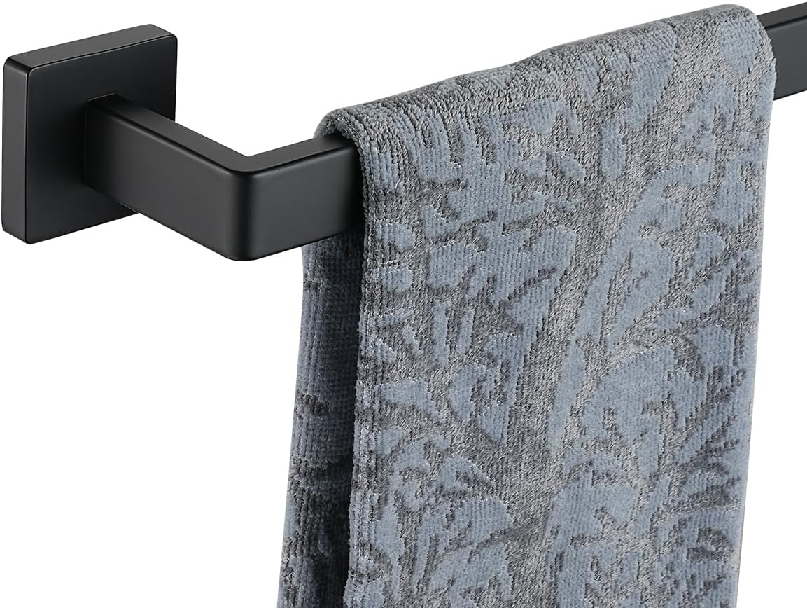JQK Black Towel Bar, Rounded Edges 26.41 Inch Towel Rack, 304 Stainless Steel Bathroom Wall Mount, Useable Length 24 Inch, TB250L24-PB