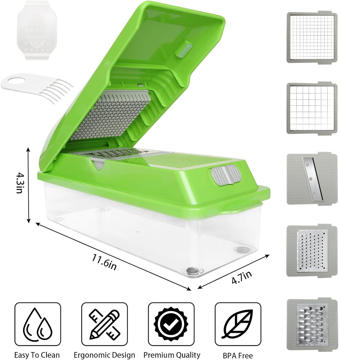 LHS Vegetable Chopper, Multifunctional Food Chopper, Pro Onion Chopper, Vegetable Slicer Dicer Cutter with 5 Blades, Veggie Chopper with Container(8-in-1,Green)