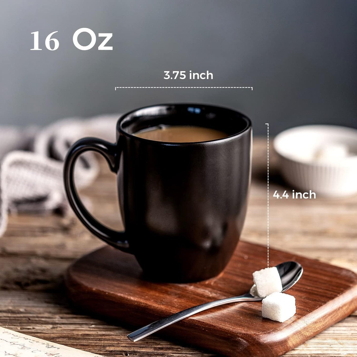 AmorArc 16oz Coffee Mugs Set of 6, Large Ceramic Coffee Mugs for Men Women Dad Mom, Modern Coffee Mugs with handle for Tea/Latte/Cappuccino/Cocoa. Dishwasher&Microwave Safe, Matte Black