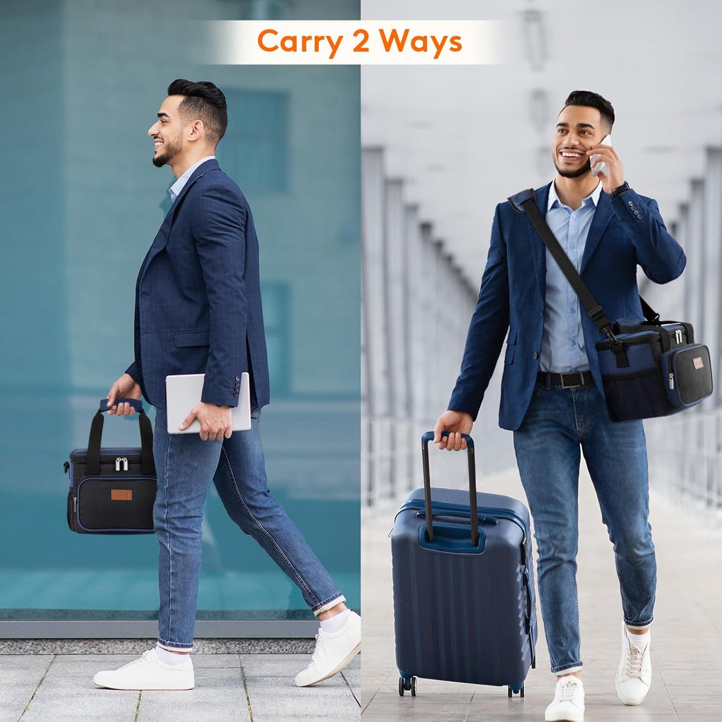 Lifewit Medium Lunch Bag Insulated Lunch Box Soft Cooler Cooling Tote for Adult Men Women, Black and Blue 12-Can (9L)