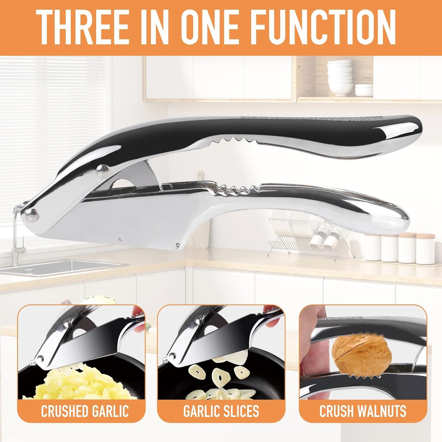 Garlic press and slicer 2 in 1,Effortlessly Crush, Slice, and Mince Garlic,with this Versatile Kitchen Tool - Perfect for Home Cooks and Professional Chefs Alike. (Pearl White)
