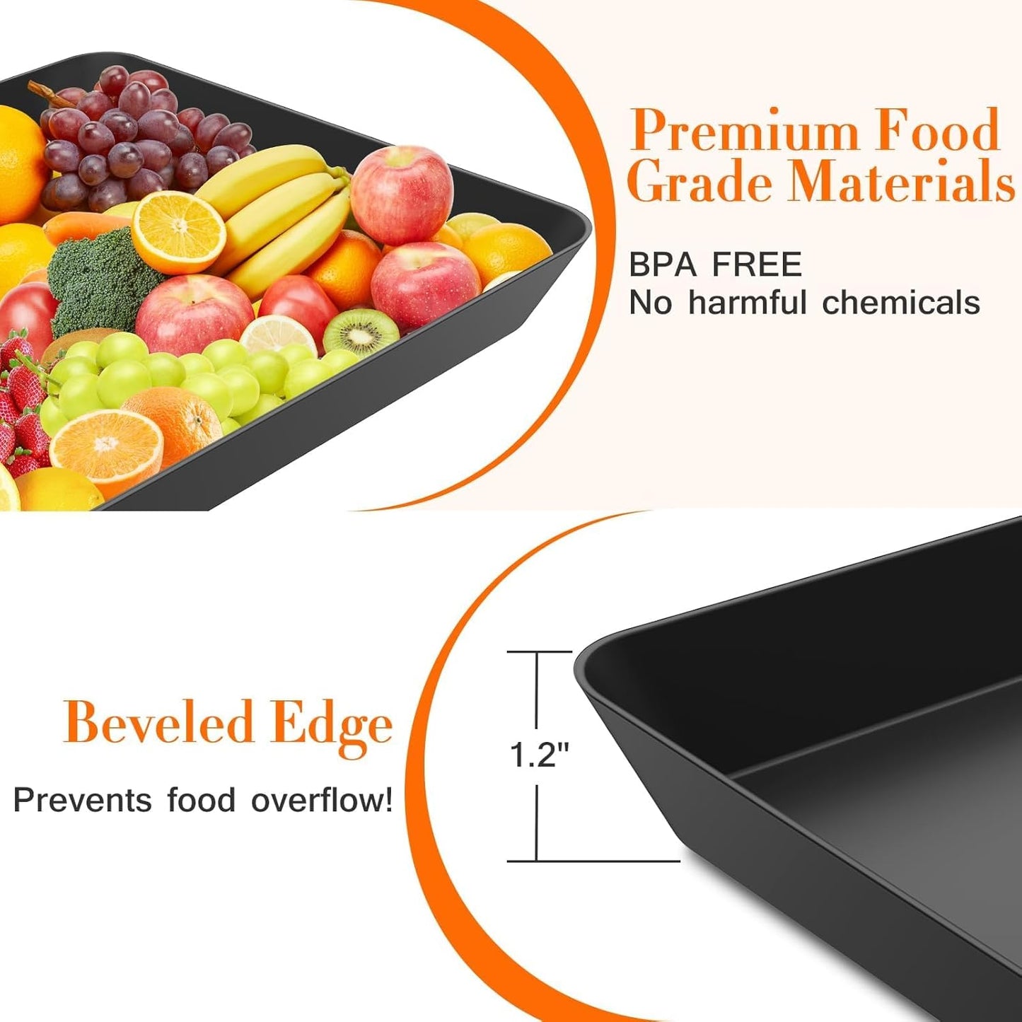 WOWBOX 4 pcs Serving Tray for Entertaining, Serving Platters for Snacks, Fruit, Cookies, Dessert, Reusable Plastic Trays for Serving Food and Pantry Organization in Kitchen & for Parties, (Black)