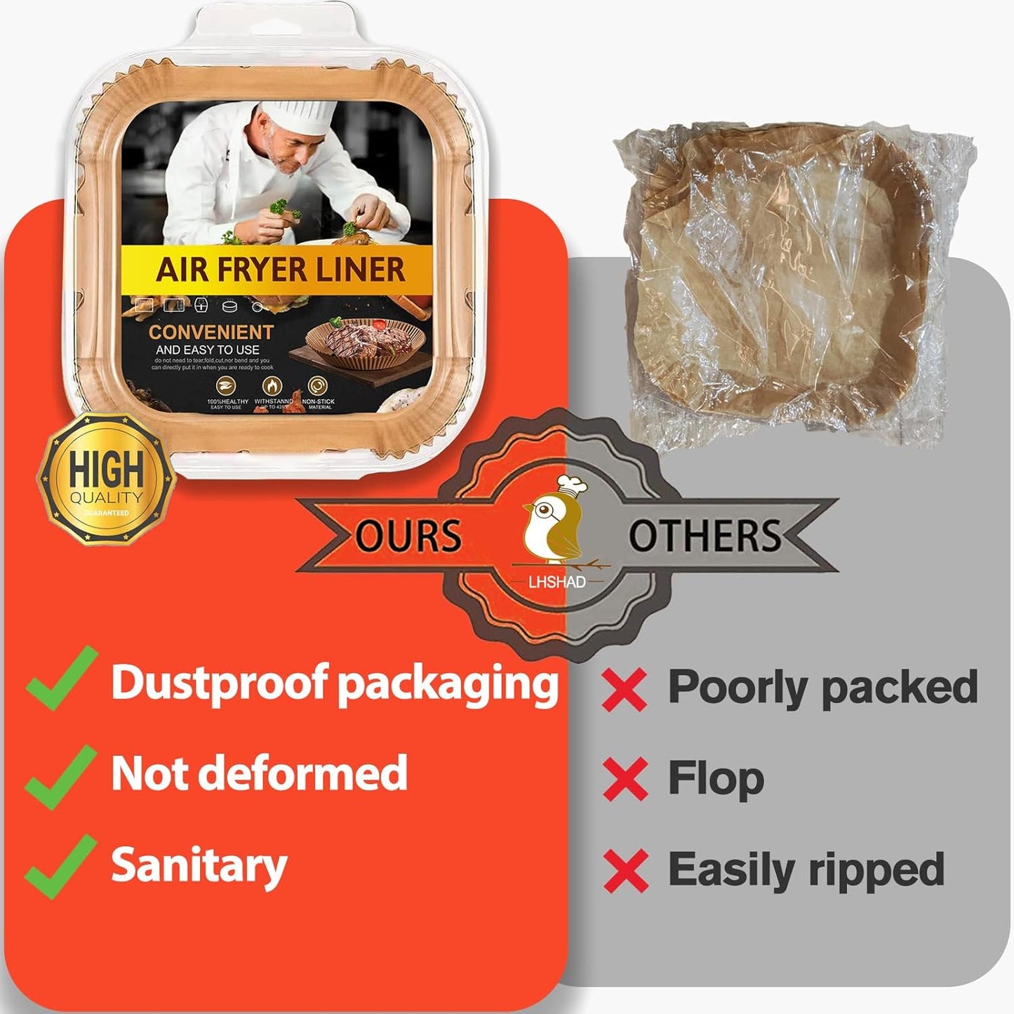 Air Fryer Liners Disposable 9 Inch, 9 inch Air Fryer Liners 125 Pcs Large Square Air Fryer Paper Liners for 5QT 6qt 8QT Air Fryer, Non-stick Parchment Paper for Frying, Baking