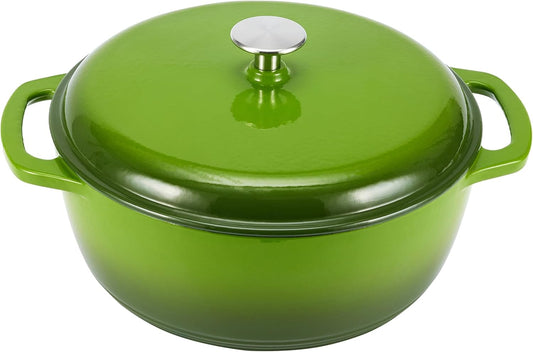 Amazon Basics Cast Iron Dutch Oven Pot with Lid, Enameled, Round, Dual Handles, Heavy-Duty, Large, 7.3-Quart, Green